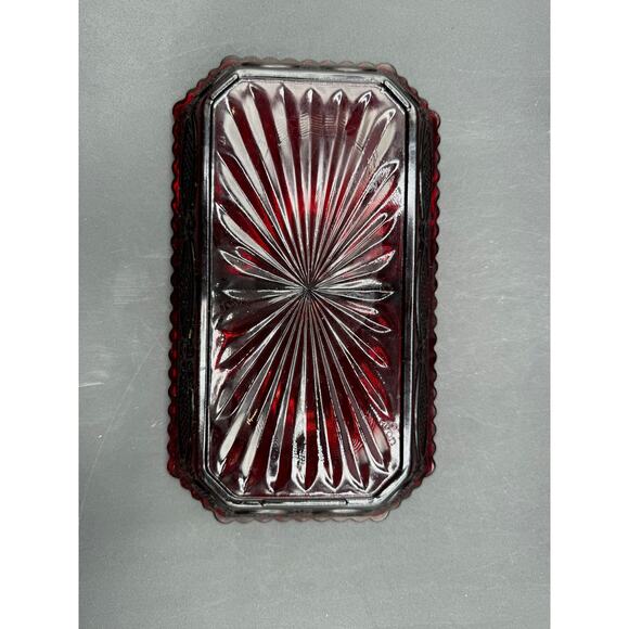 Vintage Avon Cape Cod Relish Dish,Ruby Red Glass Rectangle Serve Bowl - Picture 8 of 8